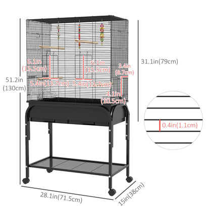 51" Bird Cage for Budgies Canaries Finches Lovebirds Parakeets with Rolling Stand, Toys, Black Bird Cages   at Gallery Canada