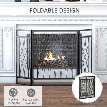 3-Panel Metal Mesh Fireplace Screen, Decorative Fire Spark Guard Cover, 49.5" x 31.5"for Living Room Home Decor, Black Fireplace Screens   at Gallery Canada