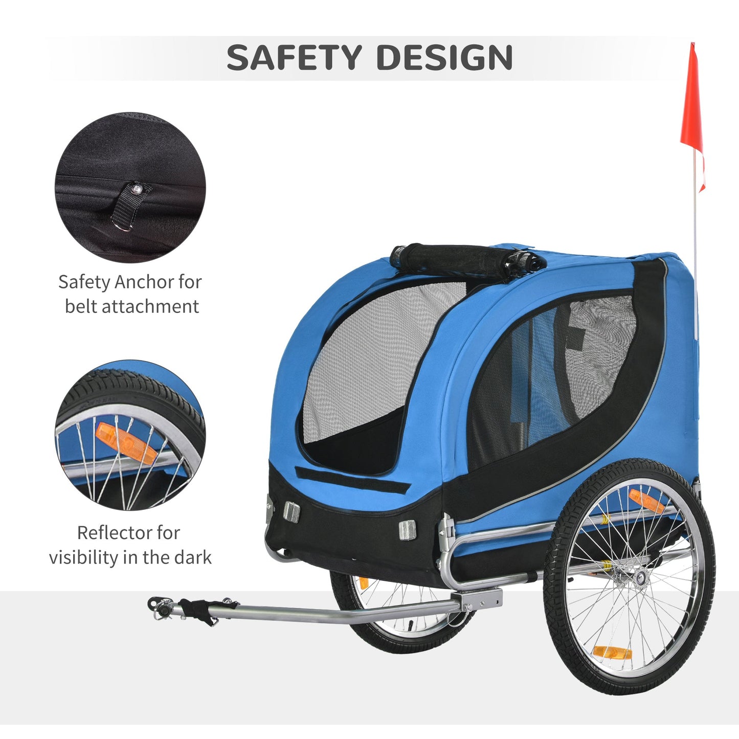 Dog Bike, Trailer Foldable Pet Cart, Bicycle Wagon, Cargo Carrier Attachment for Travelling w/ Safety Anchor, Blue Dog Bike Trailers & Strollers   at Gallery Canada