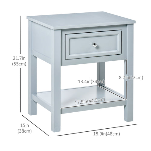 Accent End Table Nightstand with Grey Tabletop, Storage Drawer, and Bottom Shelf, Grey