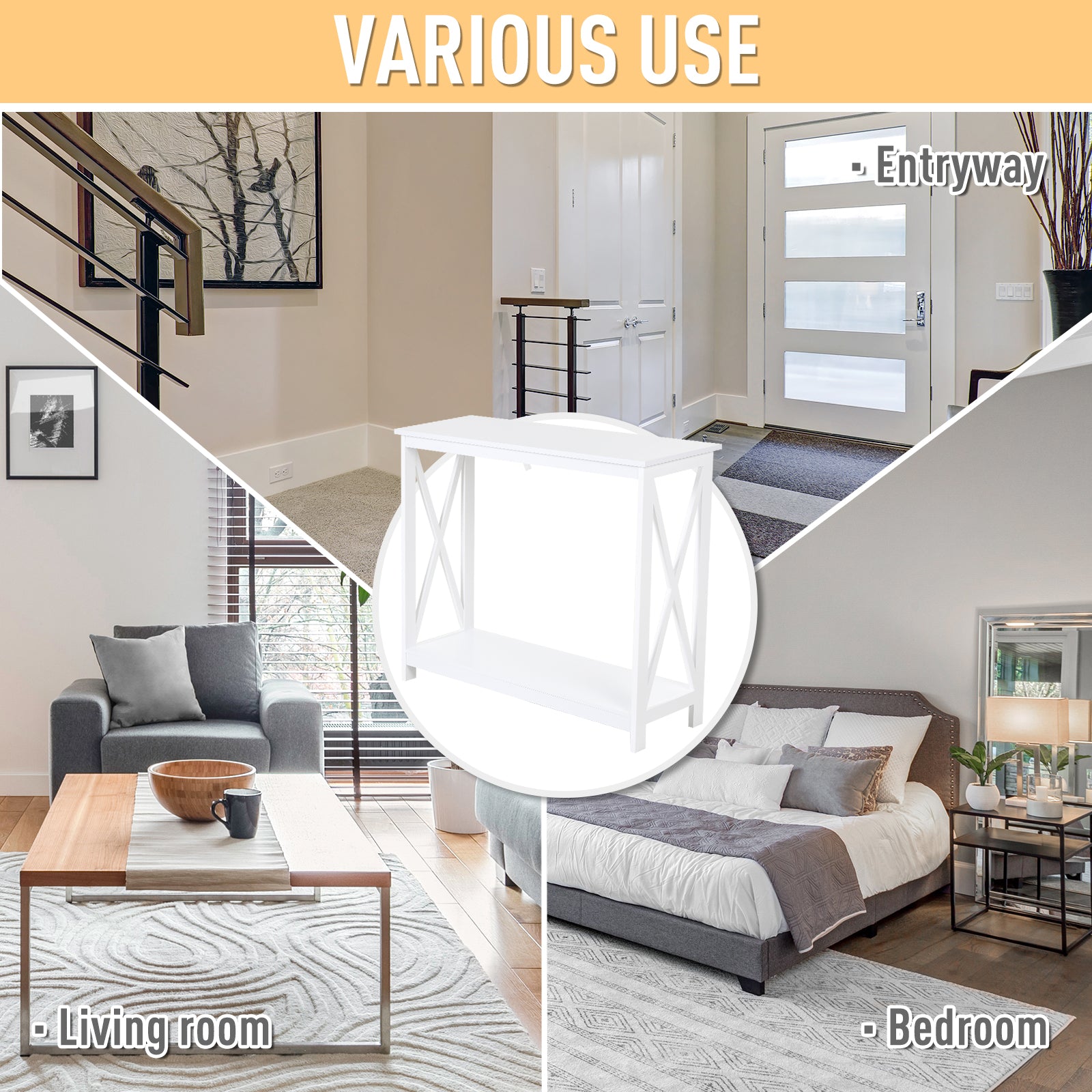 2 Tier X-Design Console Table Sofa Side Table w/Storage Shelf for Living Room Entryway, White Console Tables at Gallery Canada