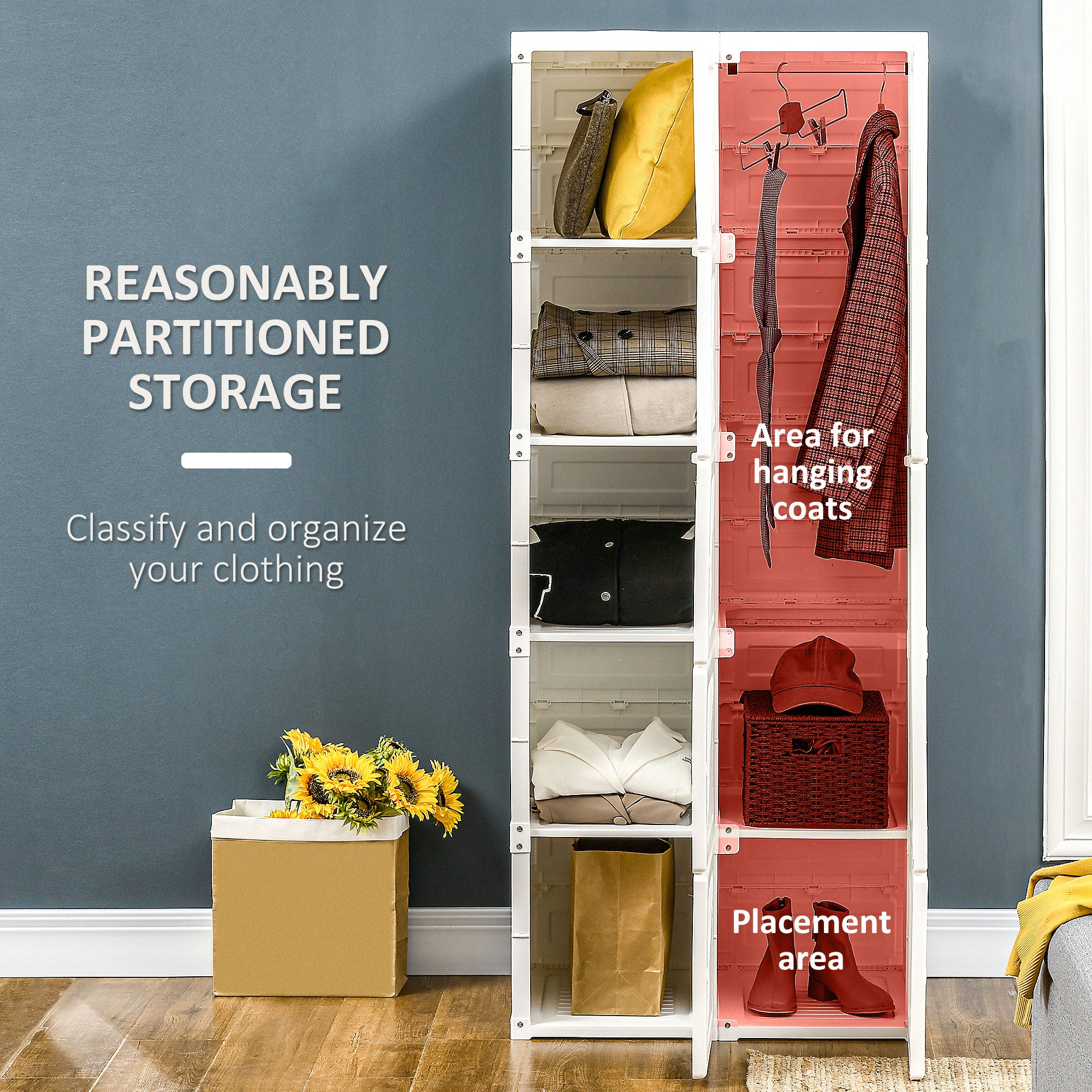 Portable Wardrobe Closet, Folding Bedroom Wardrobe, Clothes Storage Organizer with Cube Compartments, White Clothing Storage at Gallery Canada