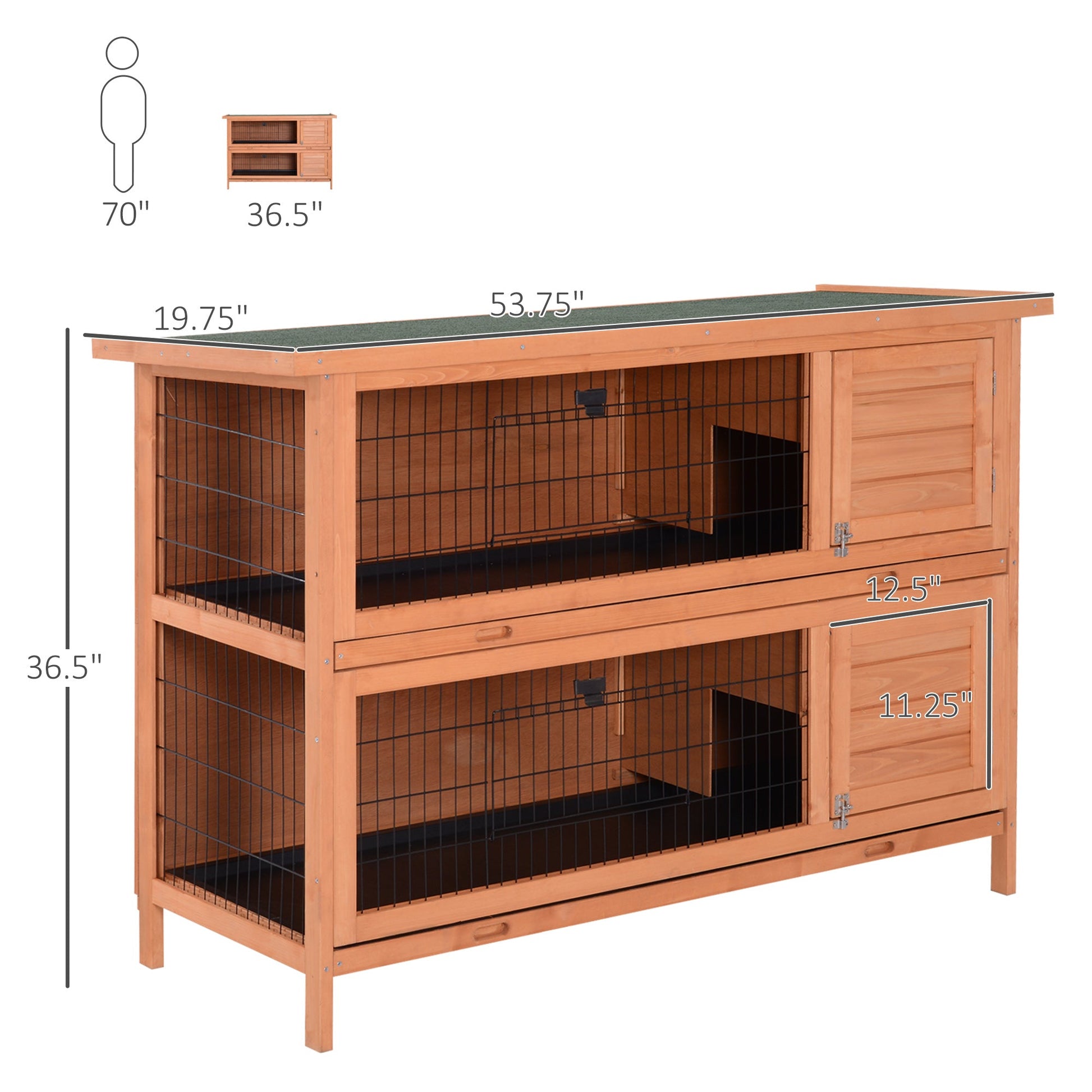 2-Story 54" Rabbit Hutch with Lockable Doors, No Leak Tray, Waterproof Roof, Orange Rabbit Hutch   at Gallery Canada