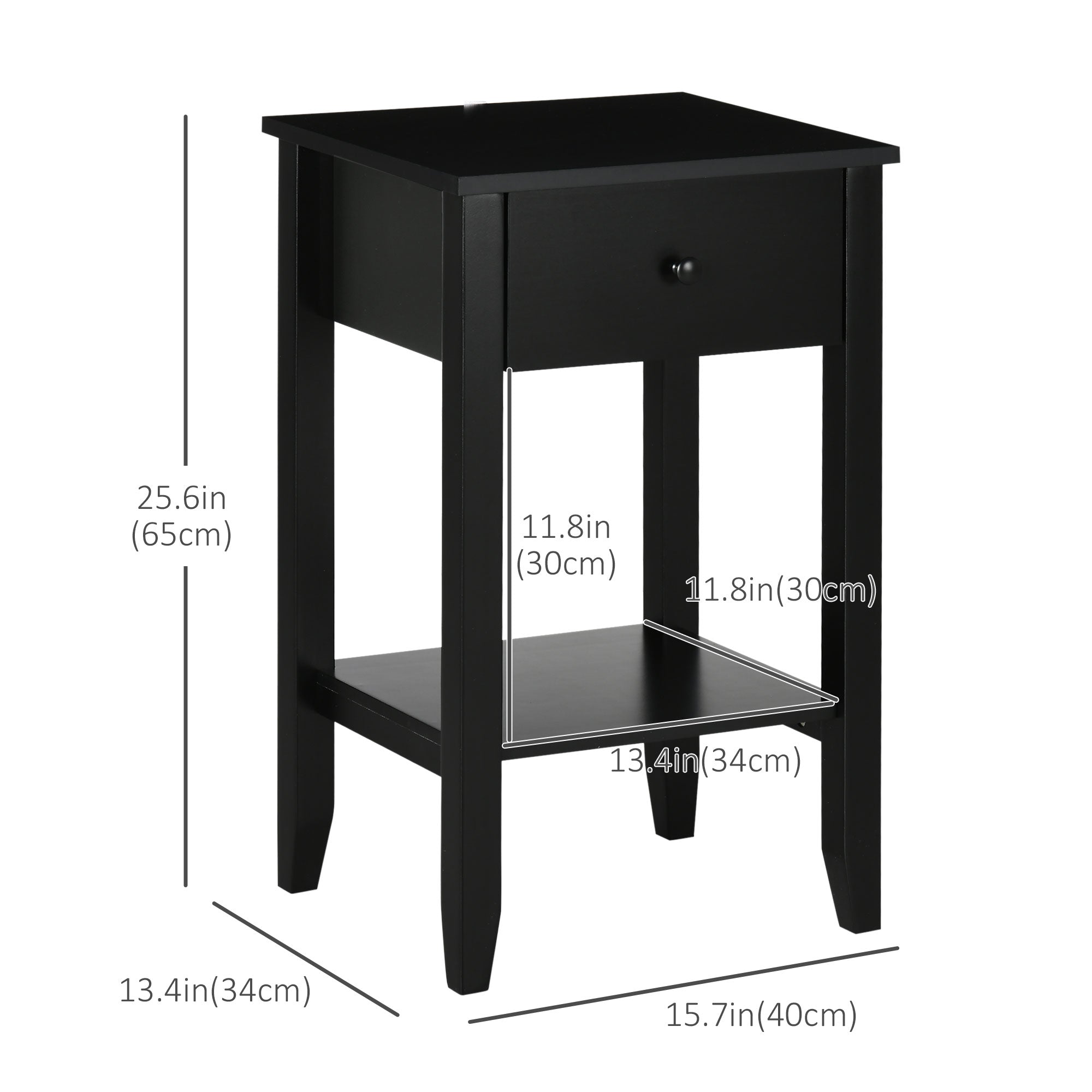 Side Table Set of 2, End Tables with Drawer and Bottom Shelf, 2-tier Nightstand for Bedroom, Living Room, Black Side Tables   at Gallery Canada