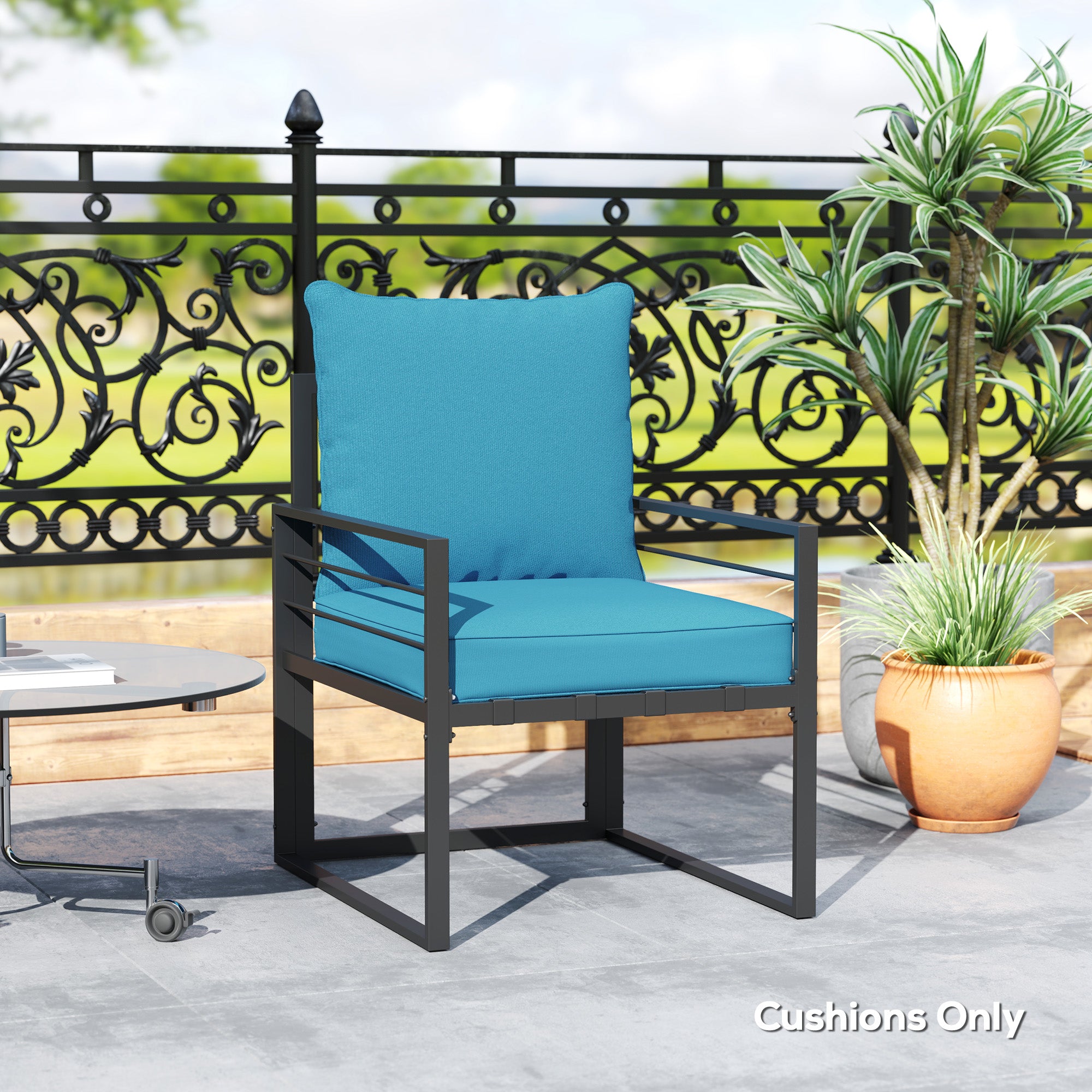Patio Chair Cushions, Thick Deep Seat Outdoor Seat Cushion with Back Cushion, Turquoise Patio Chair Cushions at Gallery Canada