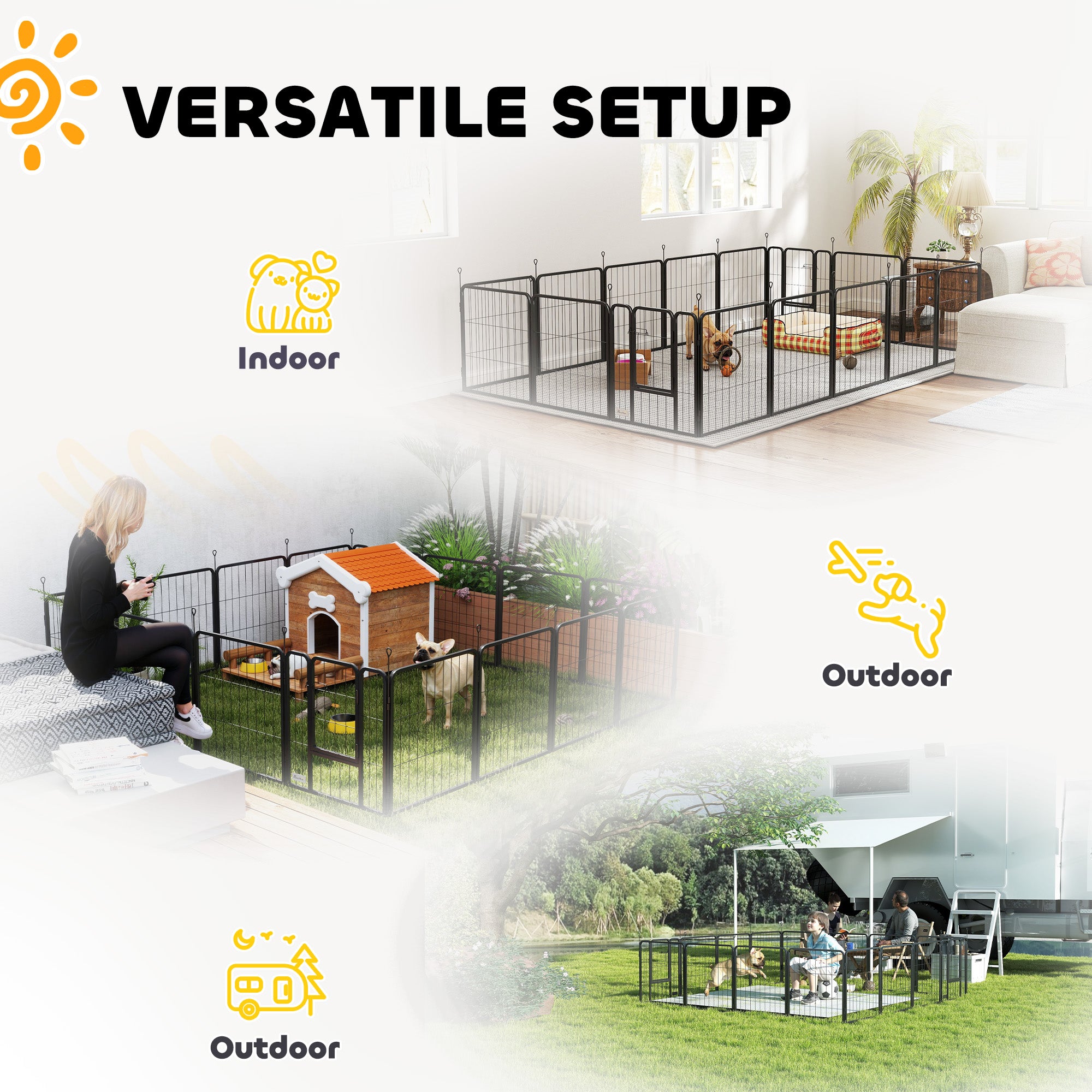 16 Panels Dog Playpen with Straps, Portable &; DIY, for Small Dogs, for Yard, RV, Camping, Garden, 24