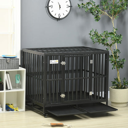 45" Heavy Duty Steel Dog Crate Kennel Pet Cage with Wheels for Convenient Access Anti-Pinching Floor, Black Houses, Kennels & Pens   at Gallery Canada