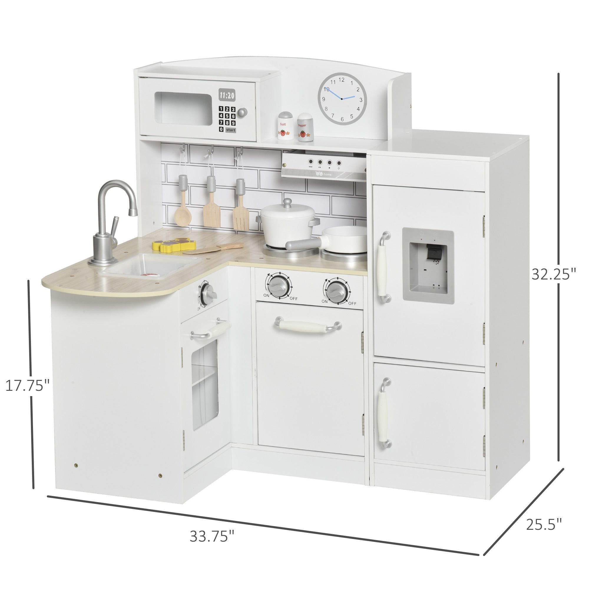 Toy Cooking Set White Kids Kitchen Play Set with Drinking Fountain, Microwave, and Fridge with Accessories White Play Kitchen   at Gallery Canada