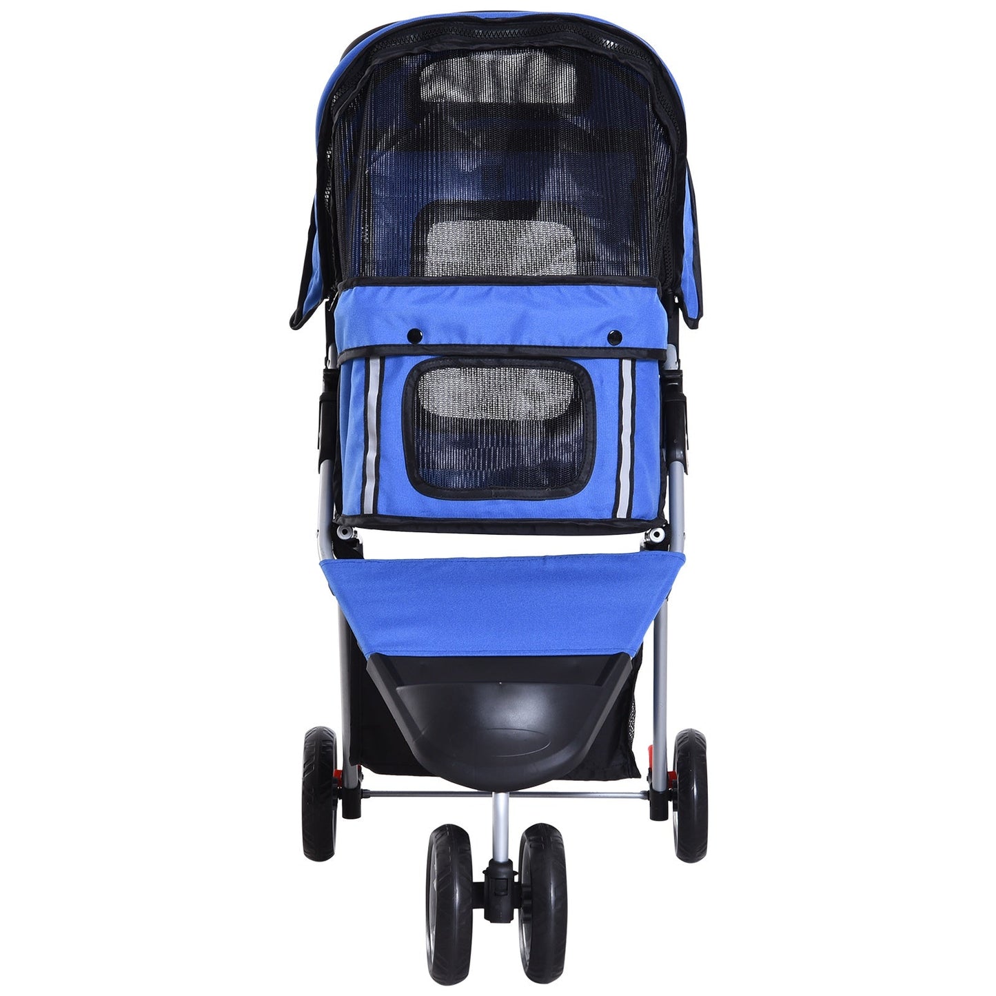 Deluxe 3 Wheels Pet Stroller Foldable Dog Cat Carrier Strolling Jogger with Brake, Canopy, Cup Holders and Bottom Storage Space (Blue) Dog Bike Trailers & Strollers   at Gallery Canada