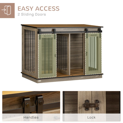 Wooden Dog Crate Furniture with Divider, TV Stand, 2 Rooms, Sliding Doors, Oak Houses, Kennels & Pens   at Gallery Canada