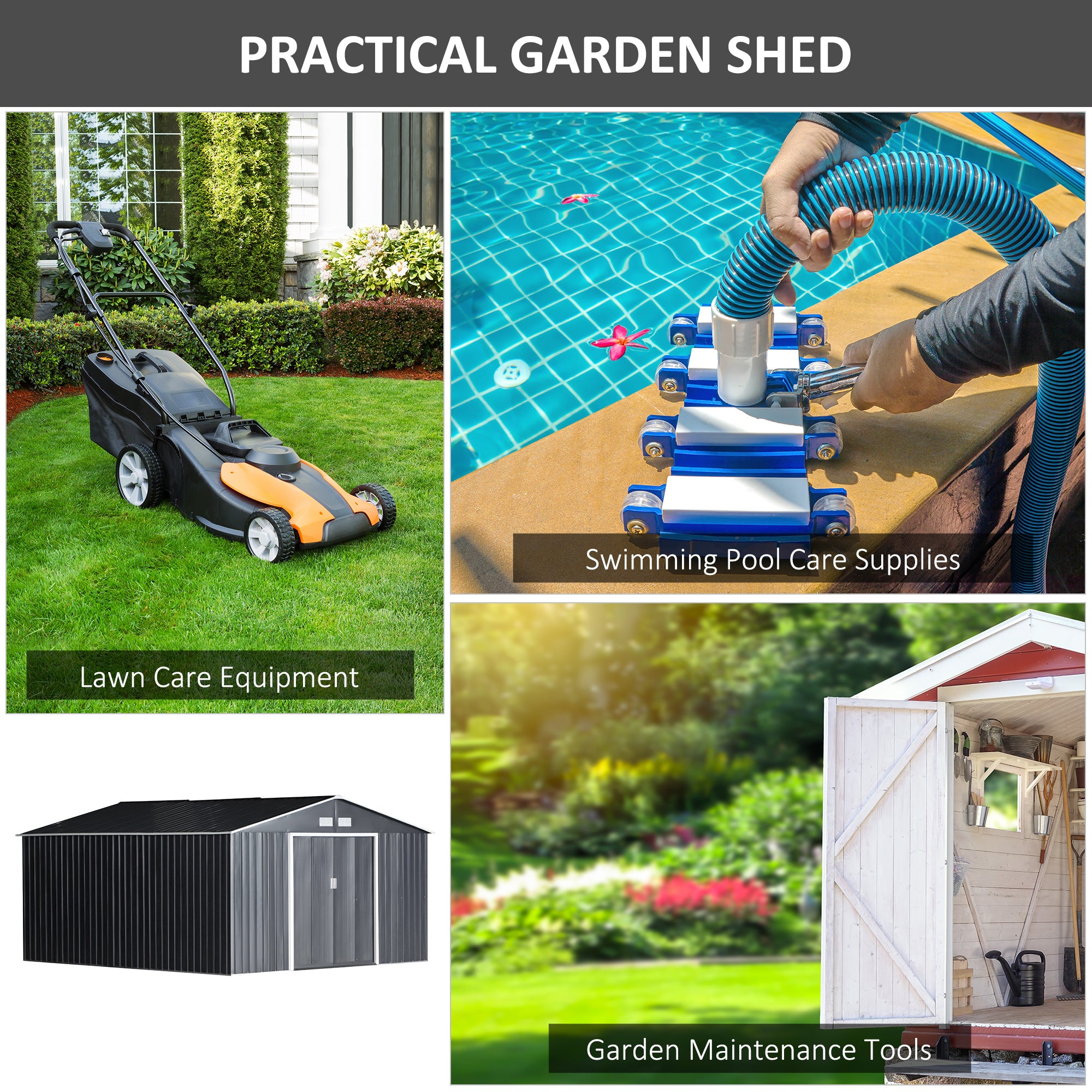 11.2ft x 12.5ft Practical Backyard Garden Storage Tool Shed 4 Ventilation Slots Double Sliding Door, Grey Sheds at Gallery Canada