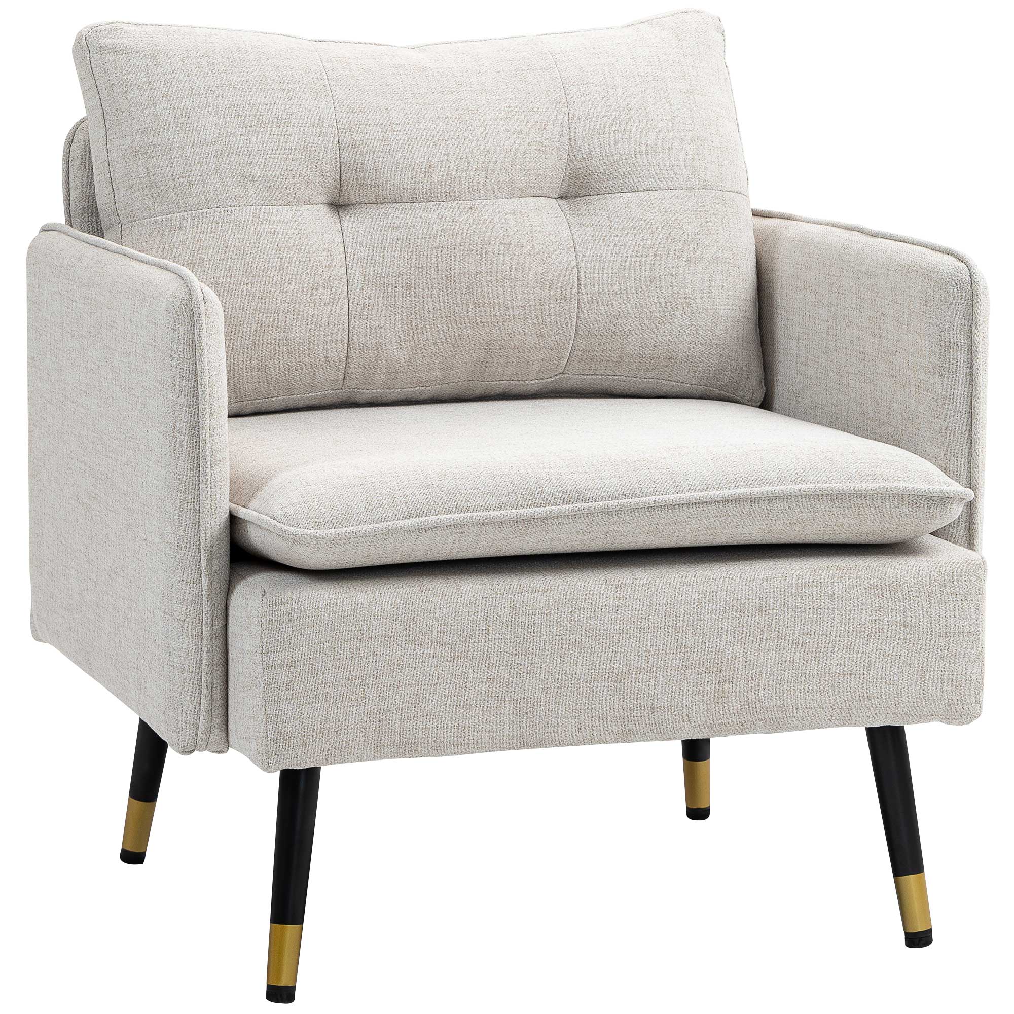 Modern Armchair, Upholstered Accent Chair with Tufted Back Cushion and Steel Legs for Living Room, Bedroom, Cream White Accent Chairs   at Gallery Canada