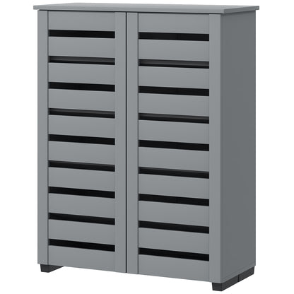 Shoe Storage Cabinet, Shoe Cabinet with 2 Slatted Doors for 15 Pairs of Shoes, Dark Grey Shoe Storage Cabinets & Racks   at Gallery Canada