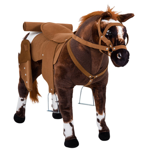 Standing Ride on Horse, Plush Pony Toy for Kids with Neighing Sound, Soft Padding, for Cowboy Cowgirl Aged 3-8 Years Old, Brown