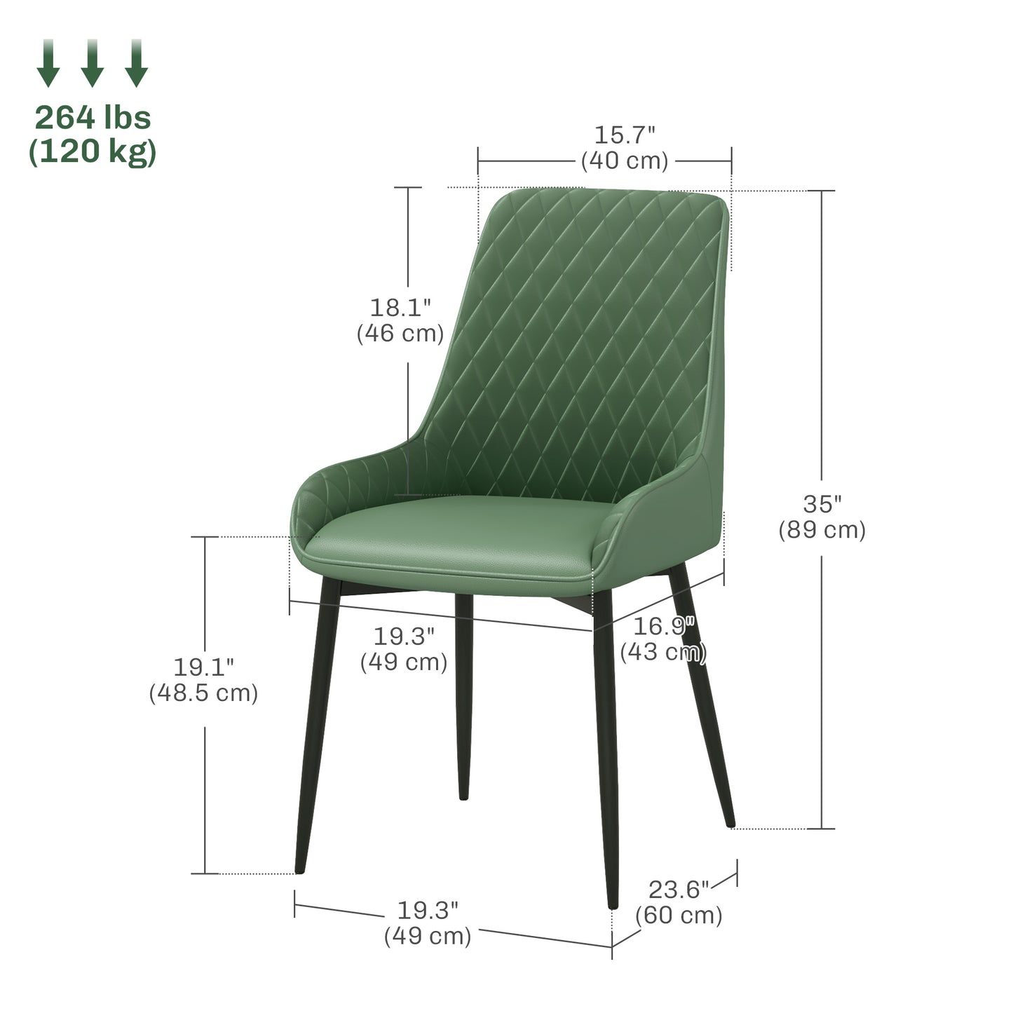 Modern Dining Chairs Set of 2, PU Leather Kitchen Chairs with Metal Legs for Dining Room, Living Room, Green Dining Chairs   at Gallery Canada