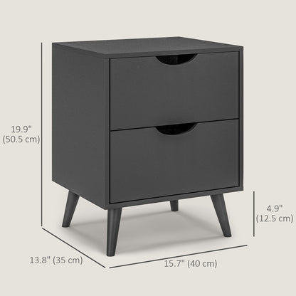 Modern Bedside Table, Nightstand with 2 Drawers and Pine Wood Legs for Bedroom, Living Room, Black Bedside Tables   at Gallery Canada