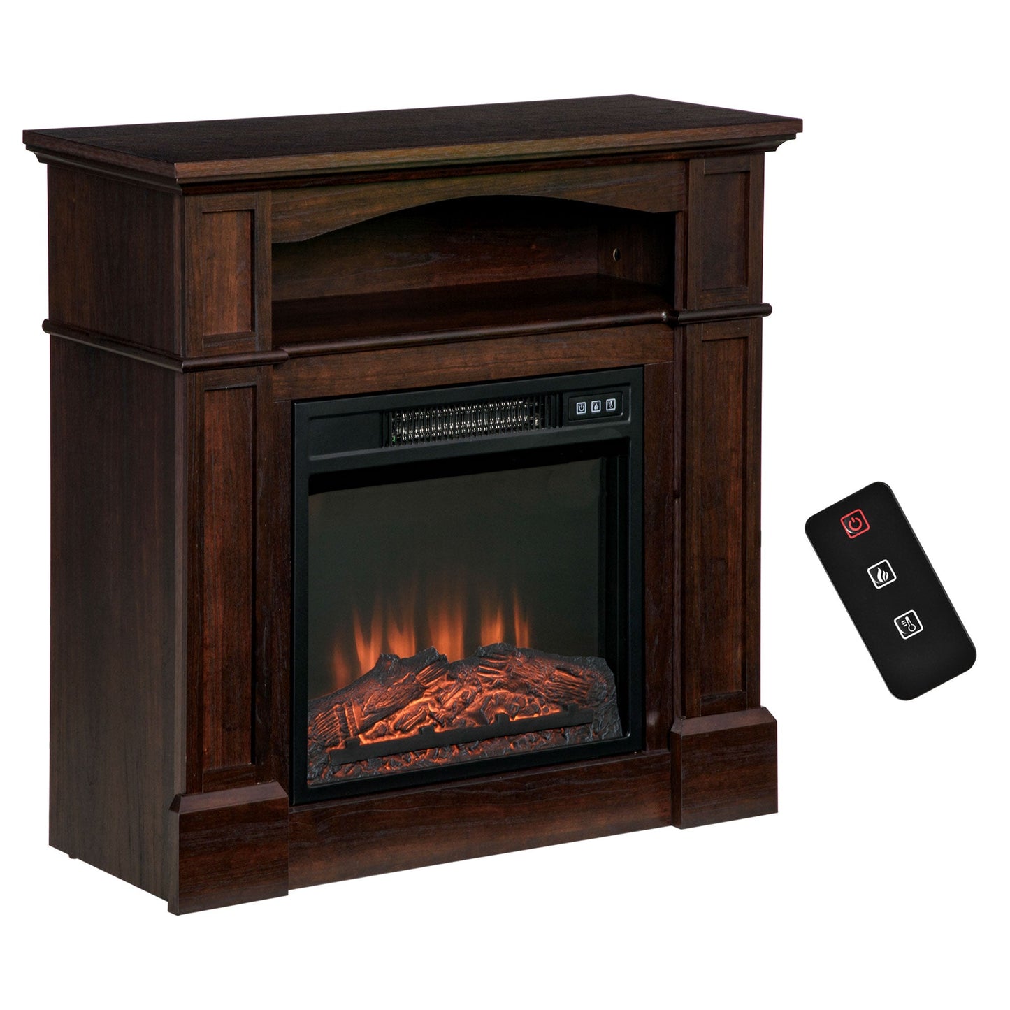 Electric Fireplace with Mantel, Freestanding Heater Corner Firebox with Remote Control, 700W/1400W, Brown Electric Fireplaces   at Gallery Canada