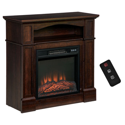 Electric Fireplace with Mantel, Freestanding Heater Corner Firebox with Remote Control, 700W/1400W, Brown - Gallery Canada