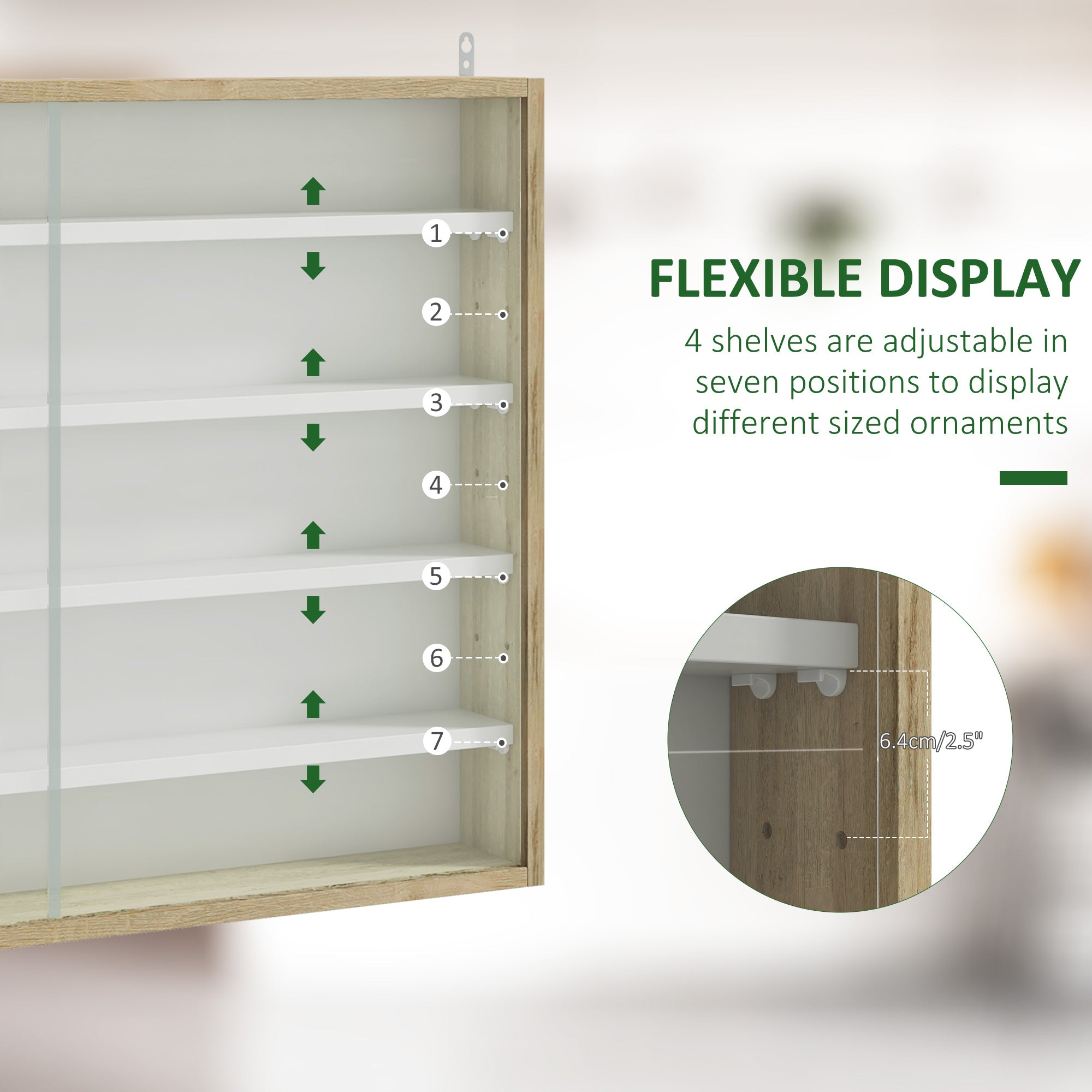 5-Tier Display Cabinet, Shot Glass Display Case, Glass Curio Cabinet with 2 Glass Doors and 4 Adjustable Shelves, Oak Display Bookshelves at Gallery Canada