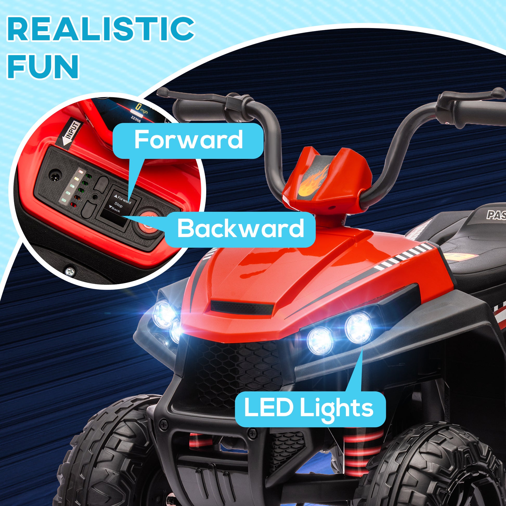 12V Kids ATV with Four Wheels Spring Suspension, Forward &; Backward, LED Light, MP3, Music, Red Electric Ride On Toys   at Gallery Canada