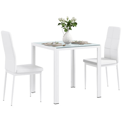 3-Piece Rectangular Glass Kitchen Table and Chairs with Metal Frame and Faux Leather Upholstery for Dining Room, White Bar Sets   at Gallery Canada