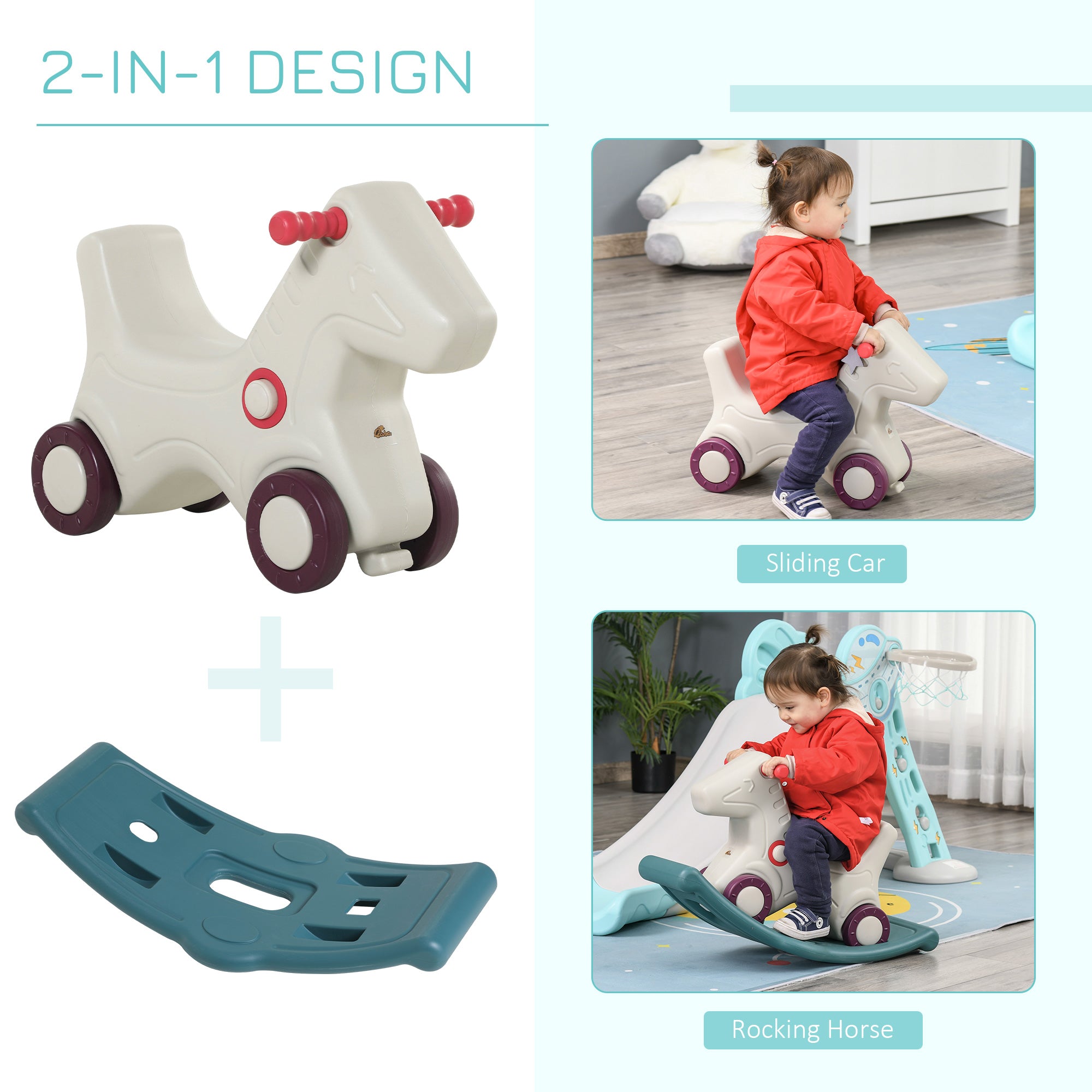 Rocking Horse 2 in 1 Ride on Toys and Sliding Car for Kids Baby Rocker Roller Toddler Playset Indoor Outdoor 1-4 Years Old Rocking Horses at Gallery Canada