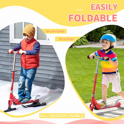 Snow Scooter, 2 in 1 Design Adjustable Height Scooter Snow Sled for Kids Aged Over 7 Years Old, Kids Sled Ski Scooter with Wheels Blades, Red Scooters   at Gallery Canada