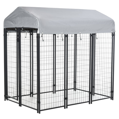 6' x 4' x 6' Large Outdoor Dog Kennel Steel Fence with UV-Resistant Oxford Cloth Roof &; Secure Lock