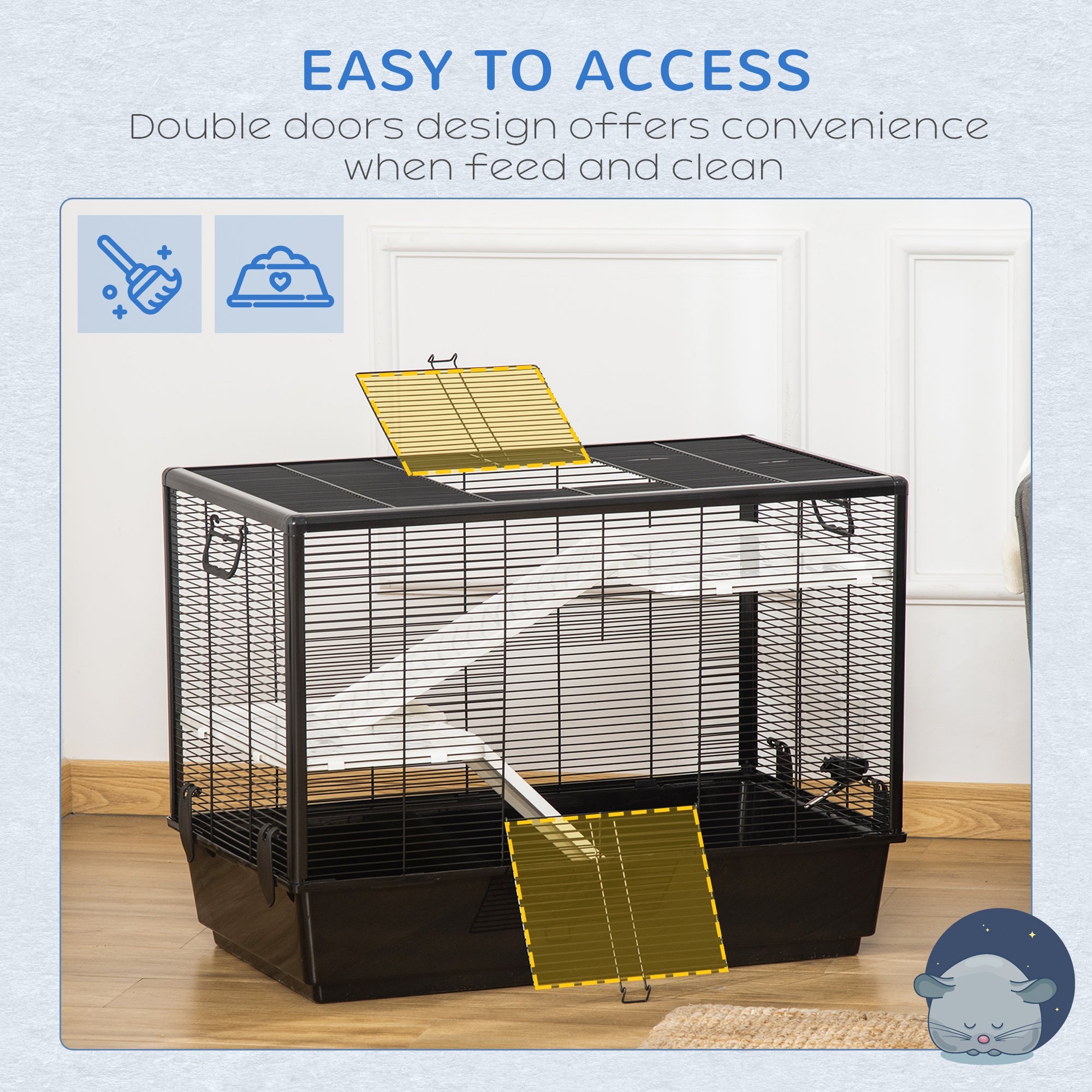 3-tier Hamster Cage, Guinea Pig Cage, Pet Chinchillas Play House Indoor with Accessories Food Dish Water Bottle, Ramps, 31.5