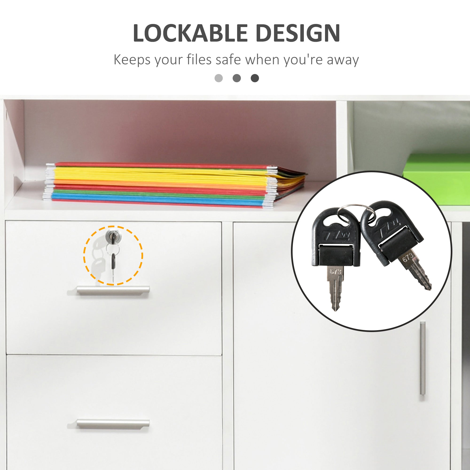 Lateral Filing Cabinet with Open Storage Shelf, Printer Stand Home Office Mobile File Cabinet with Wheels, Lockable Drawer, White Office Cabinets & Cupboards at Gallery Canada