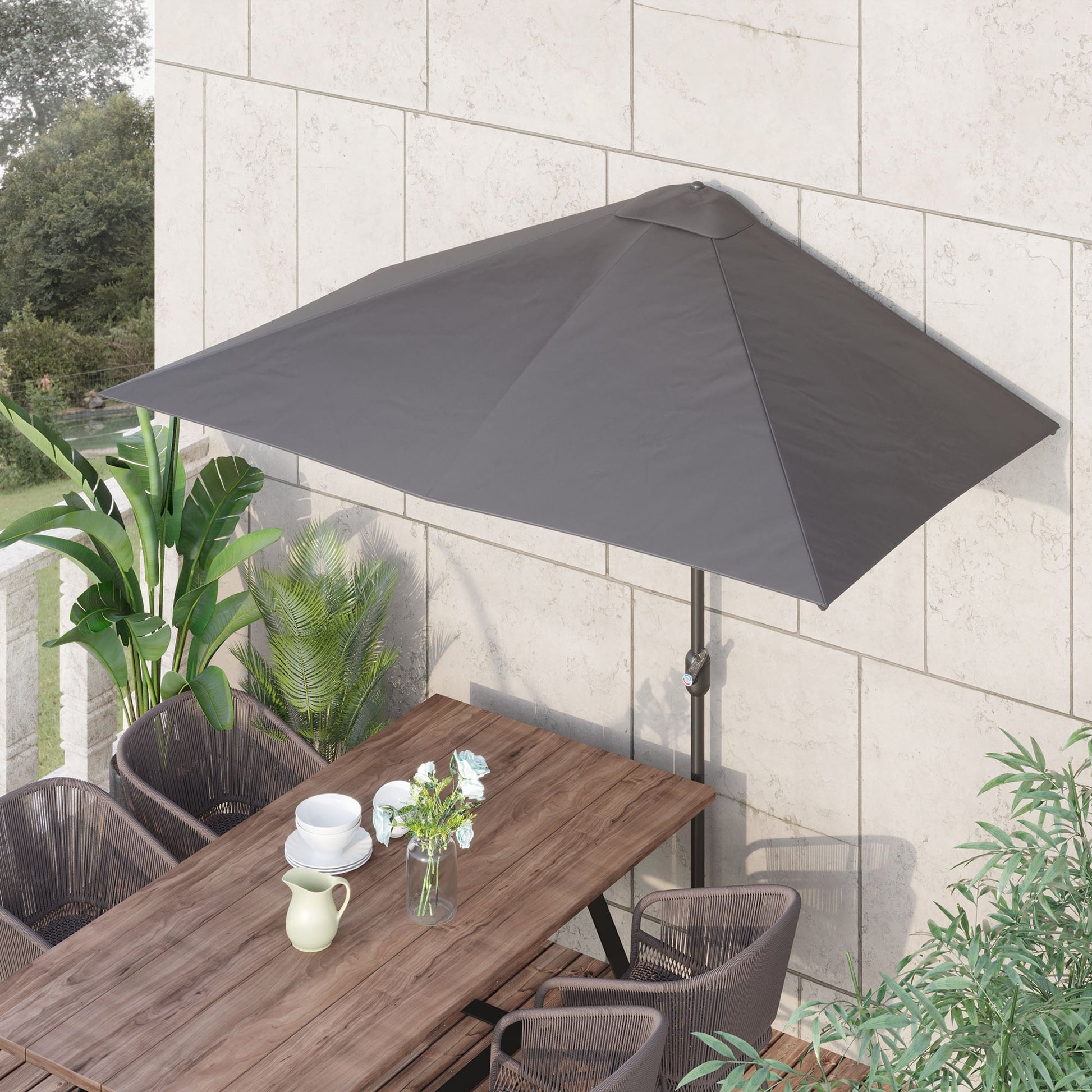 8ft Half Round Umbrella Outdoor Balcony Parasol Patio Garden Outdoor Window Sun Shade w/ 5 Ribs Sun Umbrellas   at Gallery Canada