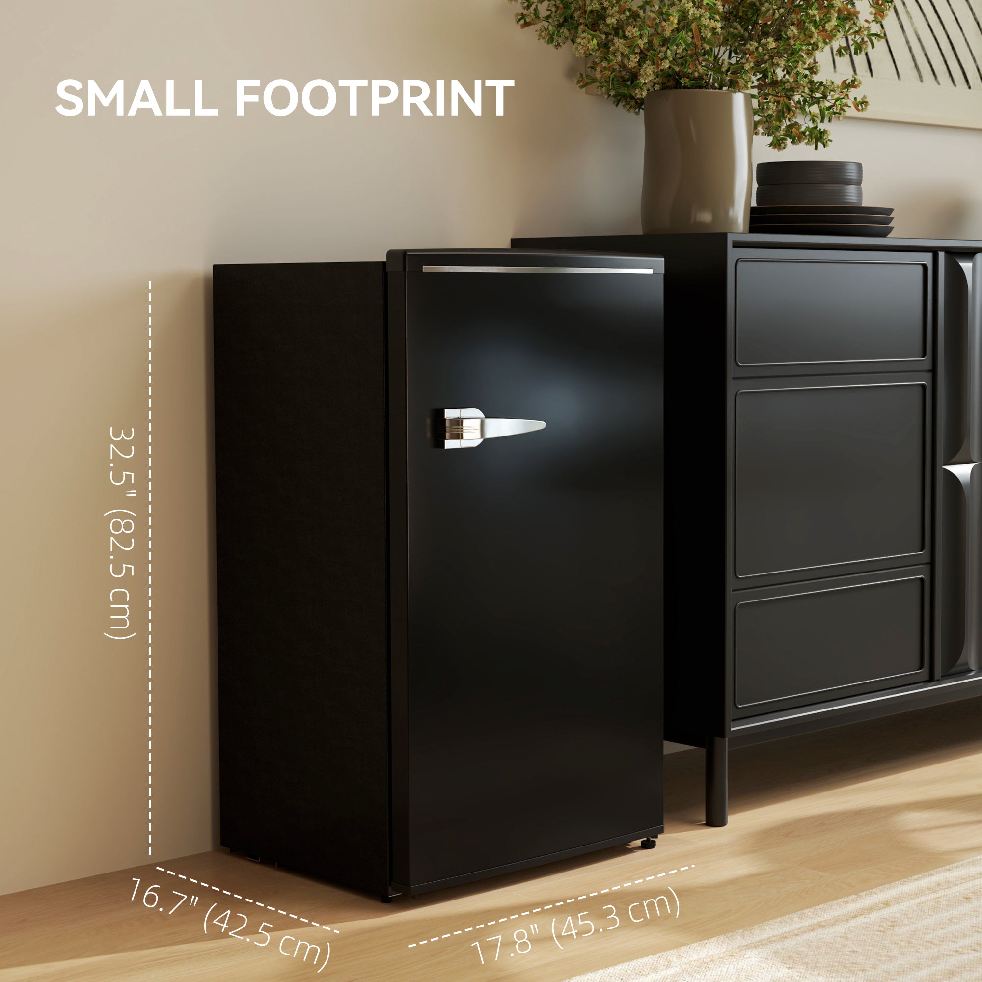 Retro Mini Fridge, 3.1 Cu. Ft Single Door Compact Refrigerator with Adjustable Thermostat, 2 Glass Shelves, Black Small Kitchen Appliances at Gallery Canada