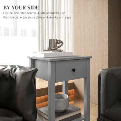 End Tables Set of 2, Side Tables with Drawer and Bottom Shelf, 2-tier Nightstand for Bedroom, Living Room, Grey Side Tables   at Gallery Canada