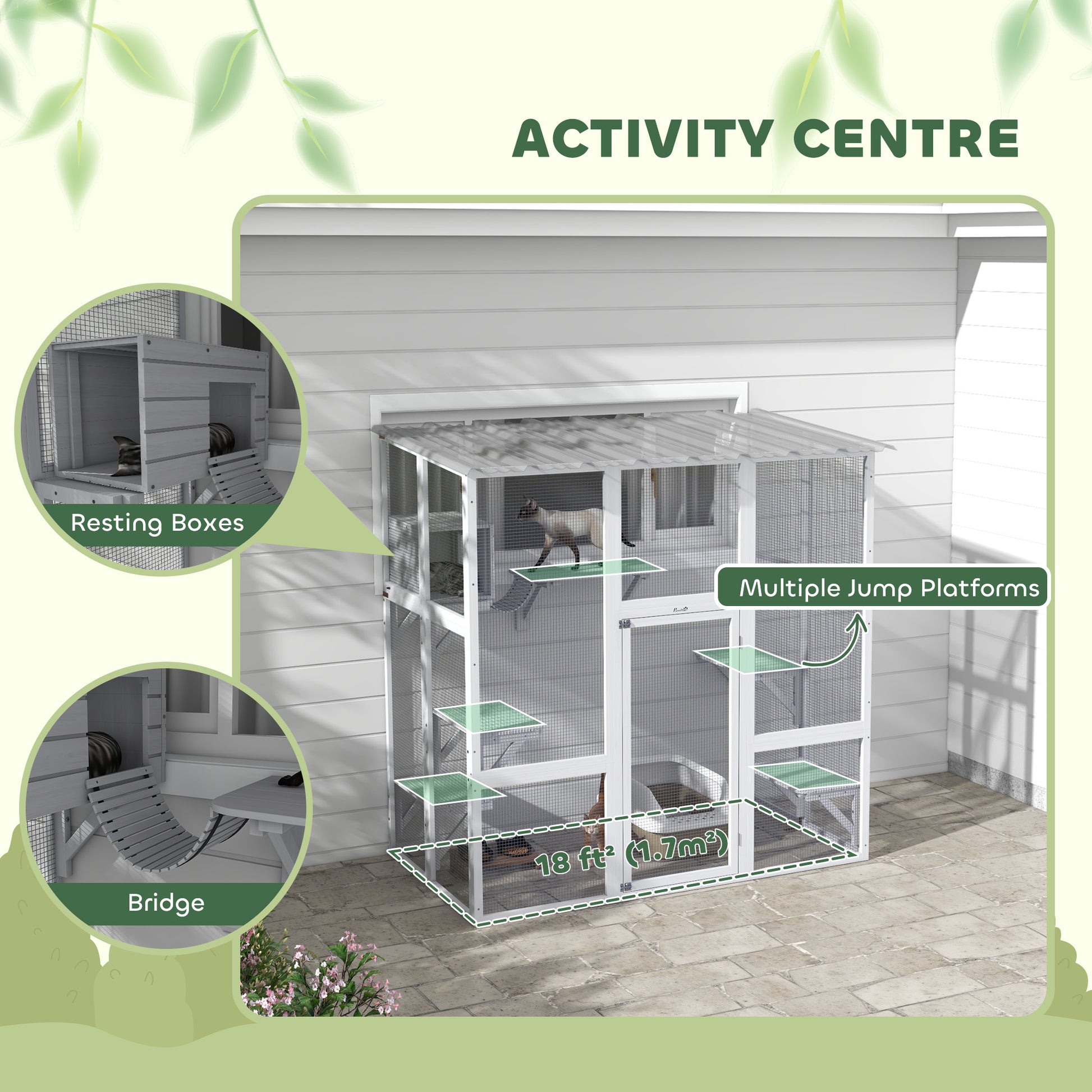 Outdoor Cat Enclosure Window Box with Weatherproof Roof, Bridge, Resting Box, Platforms, for 2 Kittens, White Outdoor Cat Enclosures   at Gallery Canada