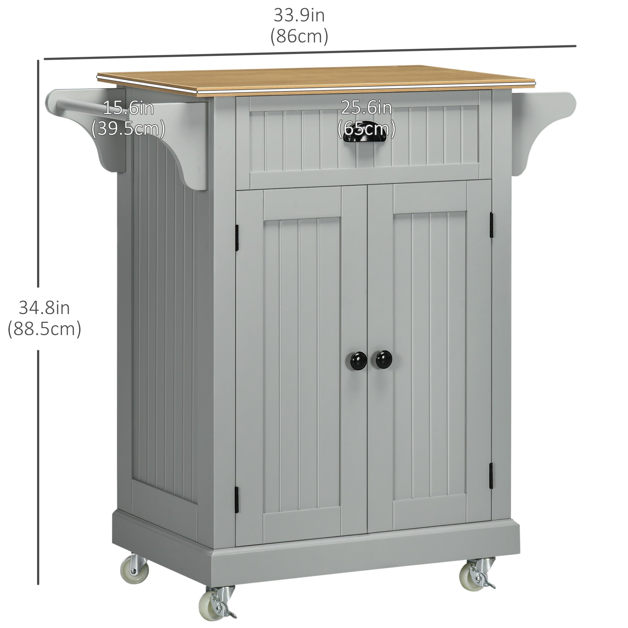 Rolling Kitchen Cart on Wheels, Utility Bar Cart with Drawer, 2 Towel Racks and Adjustable Shelf, Gray Kitchen Islands & Kitchen Carts   at Gallery Canada