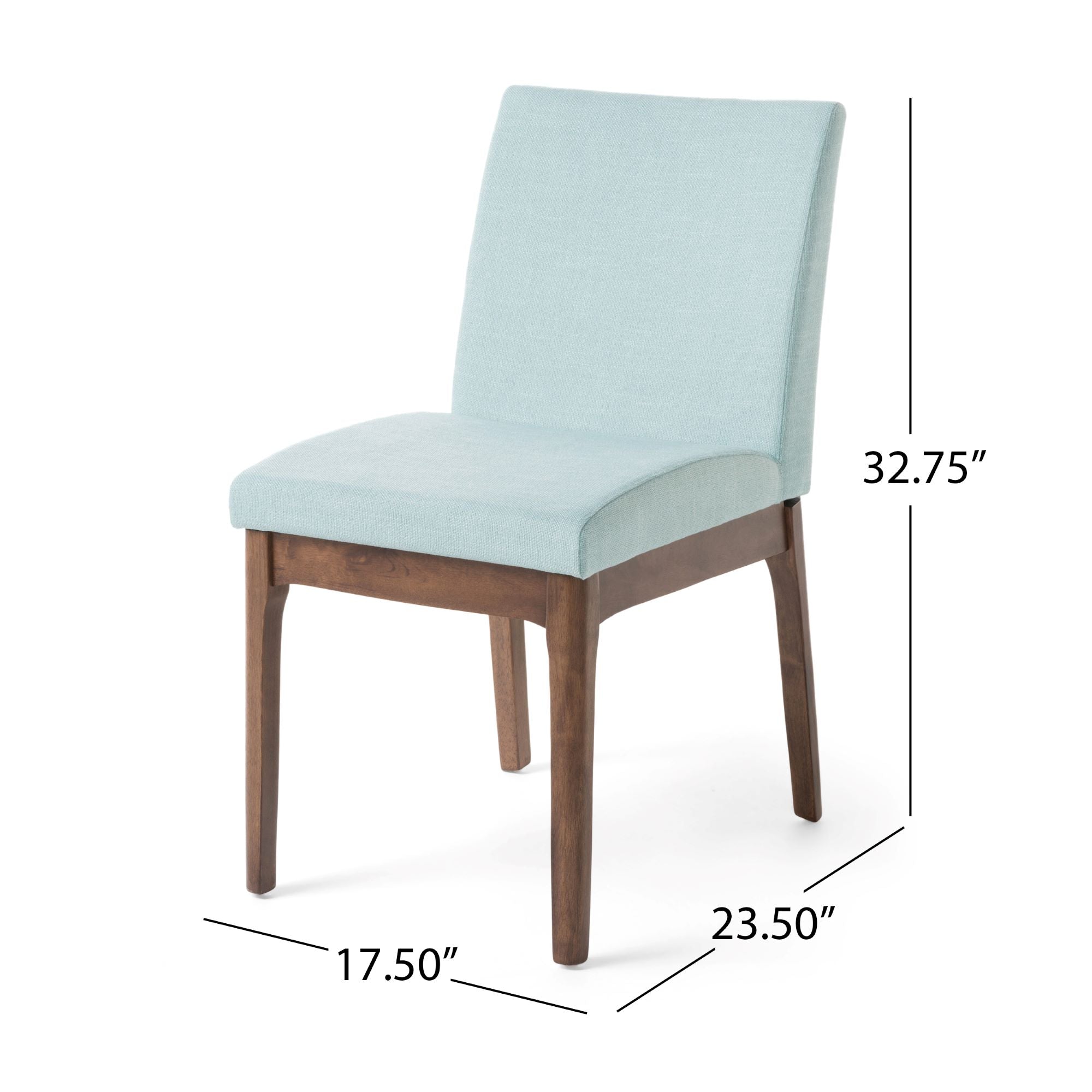 of 2 Scandinavian Dining Chairs with Rubberwood Legs, Walnut Finish, Upholstered Chairs for Dining Room, 17.5