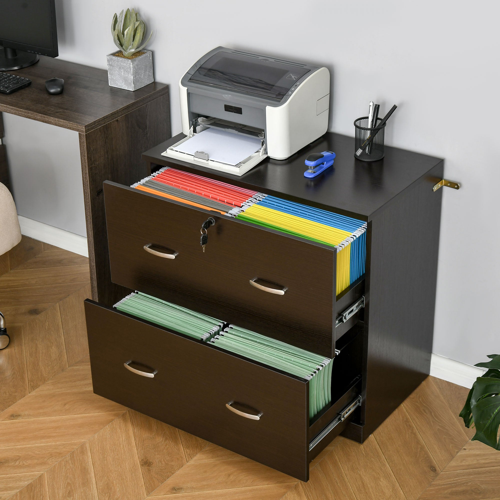 2 Drawer File Cabinet with Lock, Office Filing Cabinet, Hanging Bar for Letter Size, Home Office, Espresso Office Cabinets & Cupboards at Gallery Canada