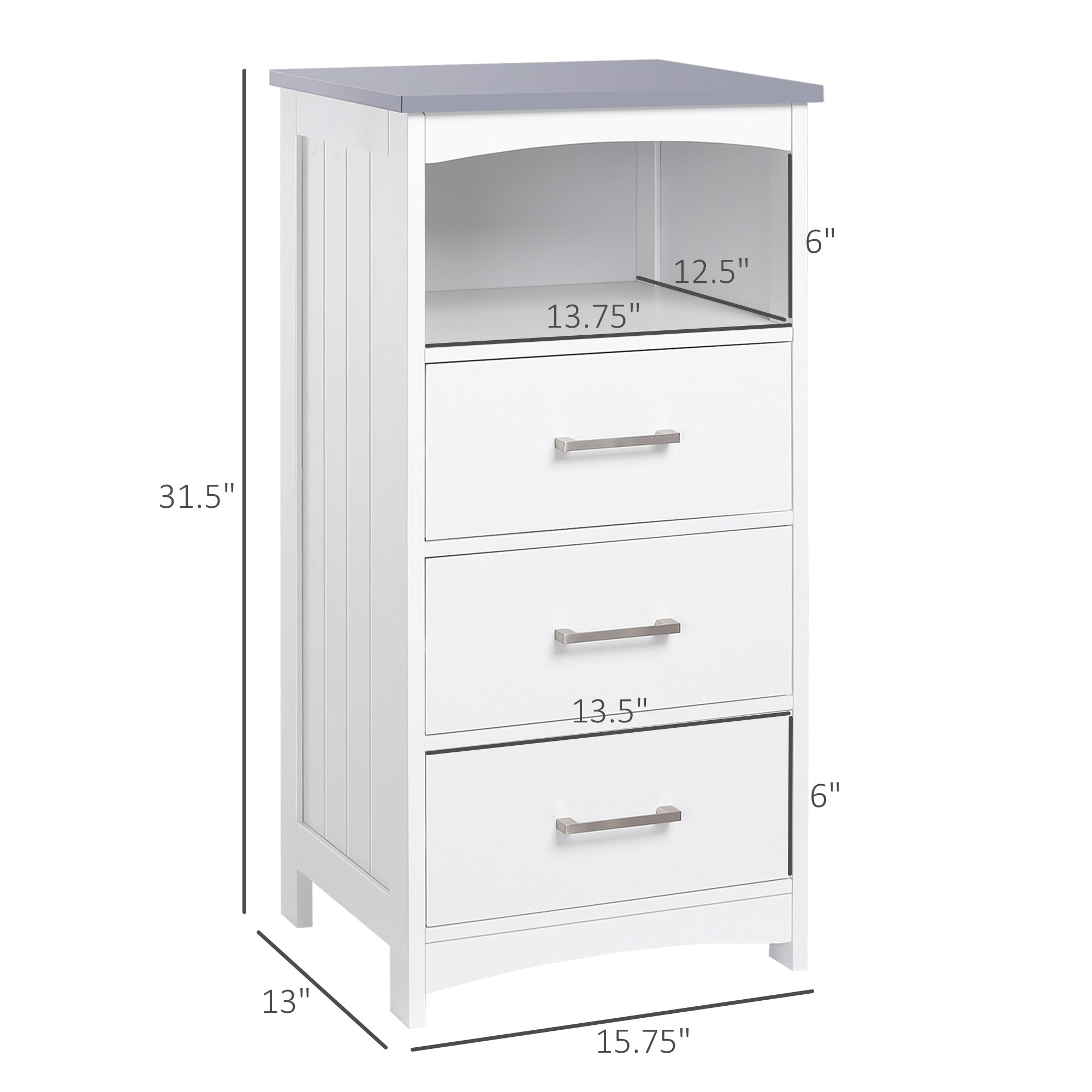 Bathroom Floor Cabinet, Freestanding Storage Cupboard Unit with 3 Drawers and Open Components, White Bathroom Cabinets   at Gallery Canada