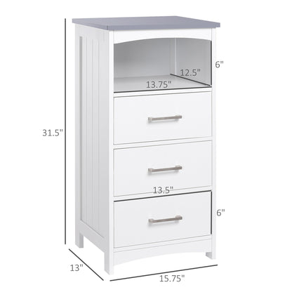 Bathroom Floor Cabinet, Freestanding Storage Cupboard Unit with 3 Drawers and Open Components, White Bathroom Cabinets   at Gallery Canada