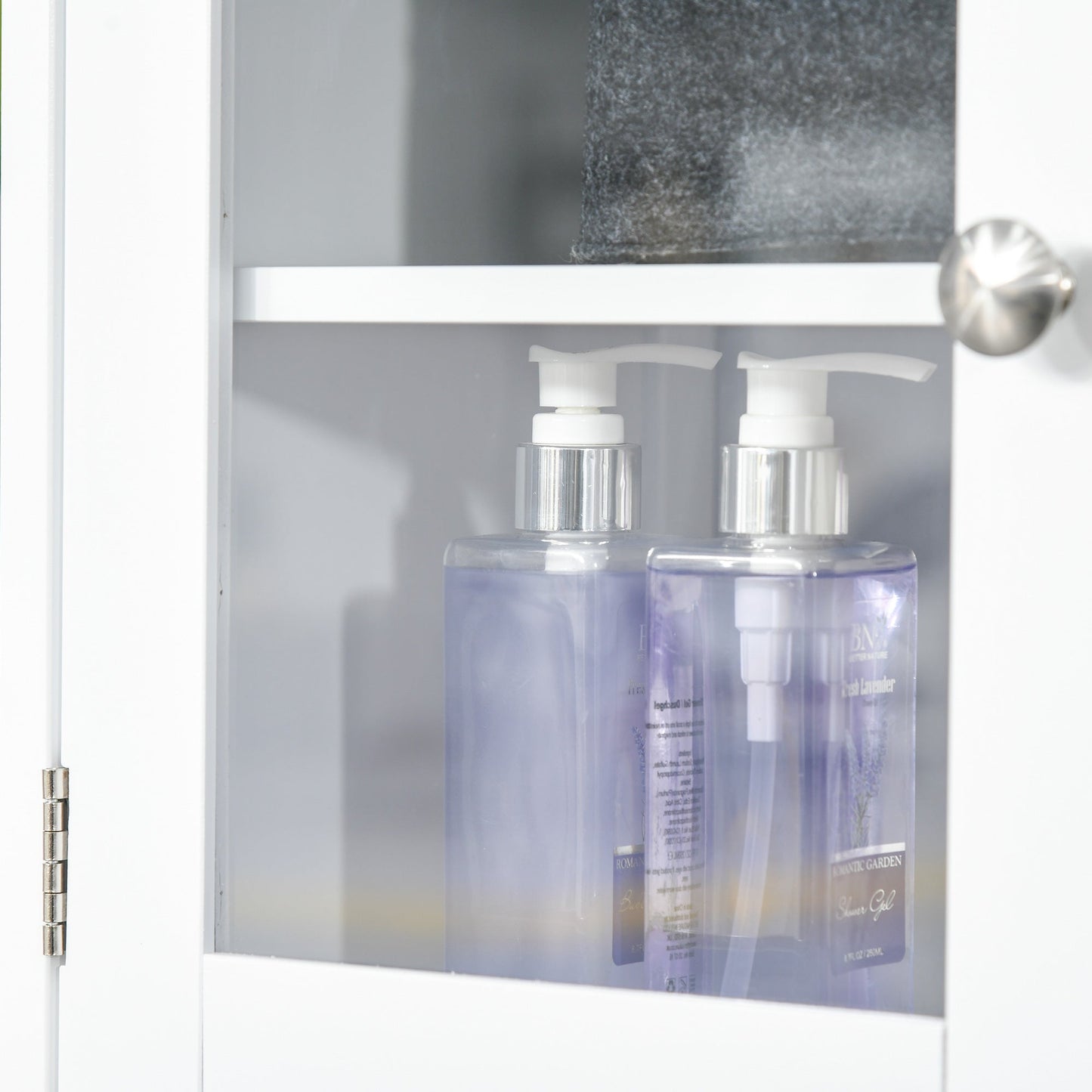 Tempered Glass Door Bathroom Floor Storage Cabinet with Adjustable Shelf, White Bathroom Cabinets   at Gallery Canada