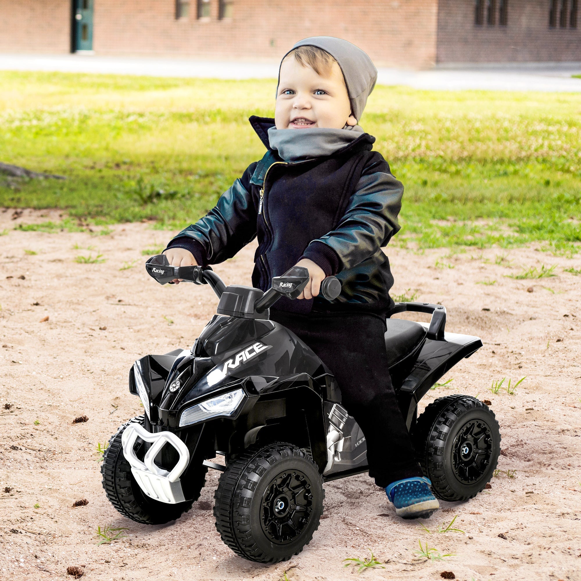 4-Wheel Ride-On Motorcycle Toy for Toddlers with Music and Lights, Black Push Cars for Toddlers   at Gallery Canada