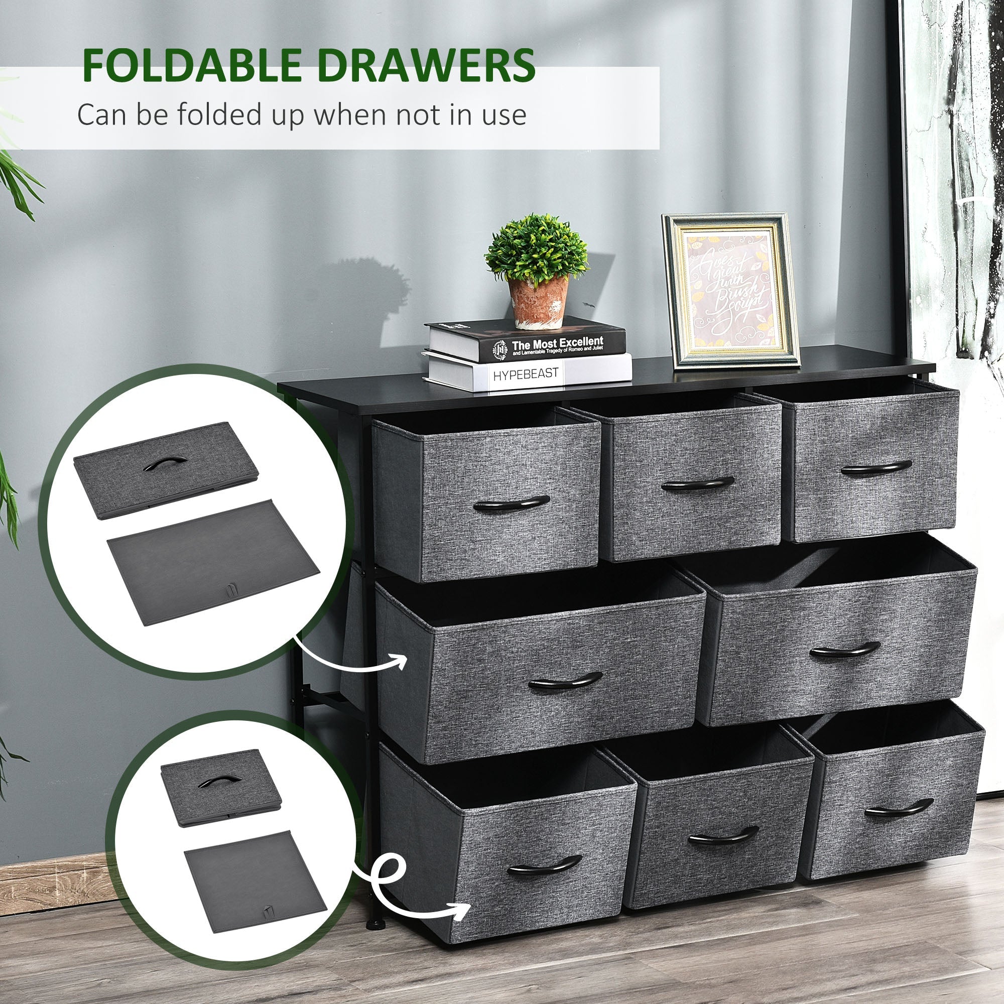 8-Bin Dresser Storage Tower Cabinet Organizer Unit, Easy Pull Fabric Bins with Metal Frame for Living Room Storage Cabinets   at Gallery Canada