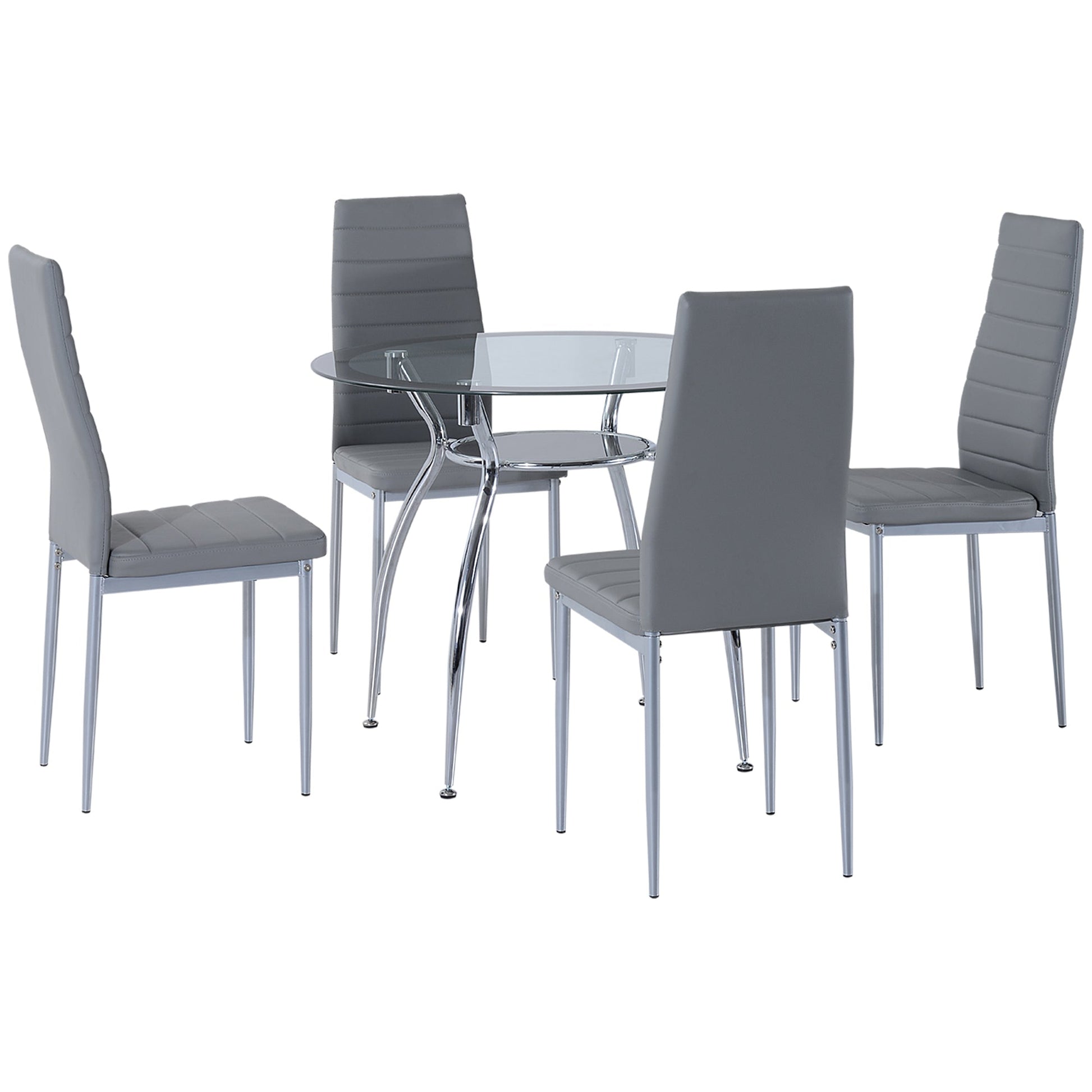 Dining Table Set for 4, Round Kitchen Table and Chairs, Glass Dining Room Table and PU Leather Upholstered Chairs Bar Sets Grey  at Gallery Canada