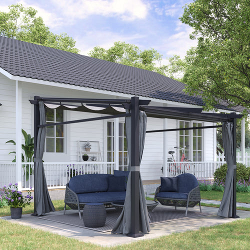 Metal Pergola with Sliding Roof Canopy, Retractable Pergola Canopy, 10' x 10', Dark Grey