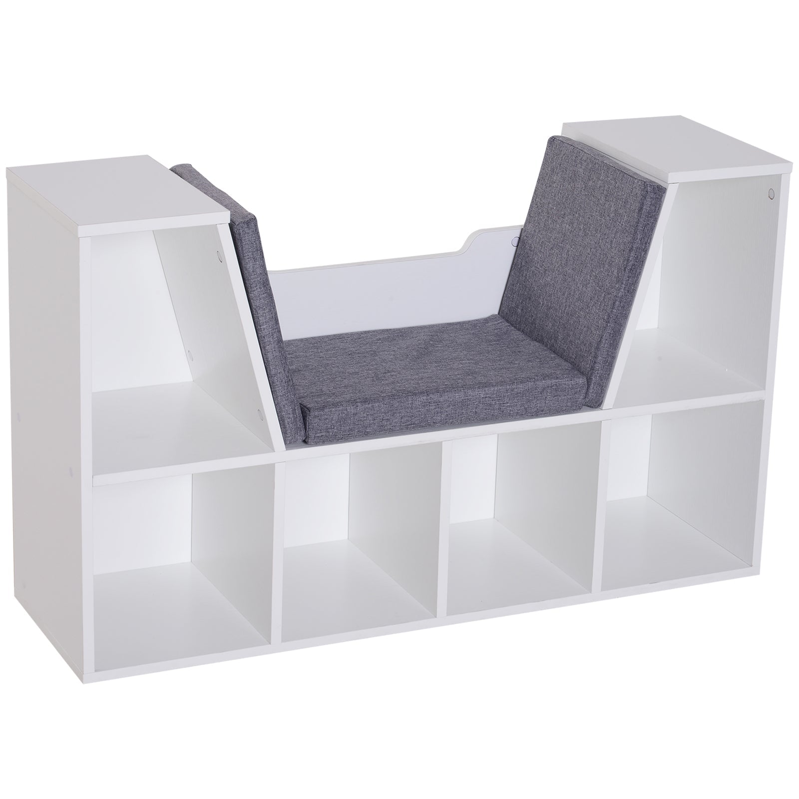 6-Cubby Kids Bookcase with Seat Cushion, Corner Bookcase with Reading Nook for Playroom, Home Office, Study, Grey Small Bookshelves White and Grey  at Gallery Canada