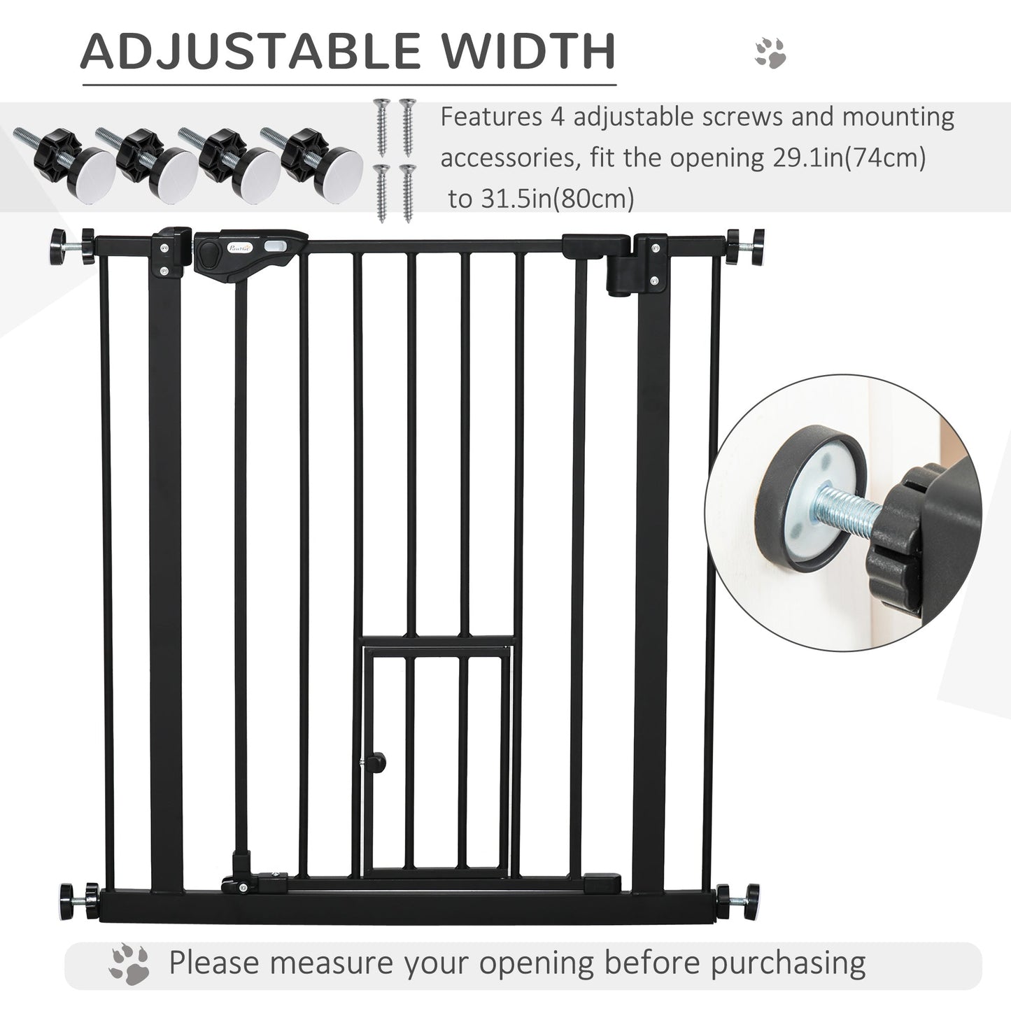 Retractable Gate Extra Wide Press-Mounted with Cat Door, Auto Closing Pet Gate for Stair, Hallway, 29-32 Inch Houses, Kennels & Pens   at Gallery Canada