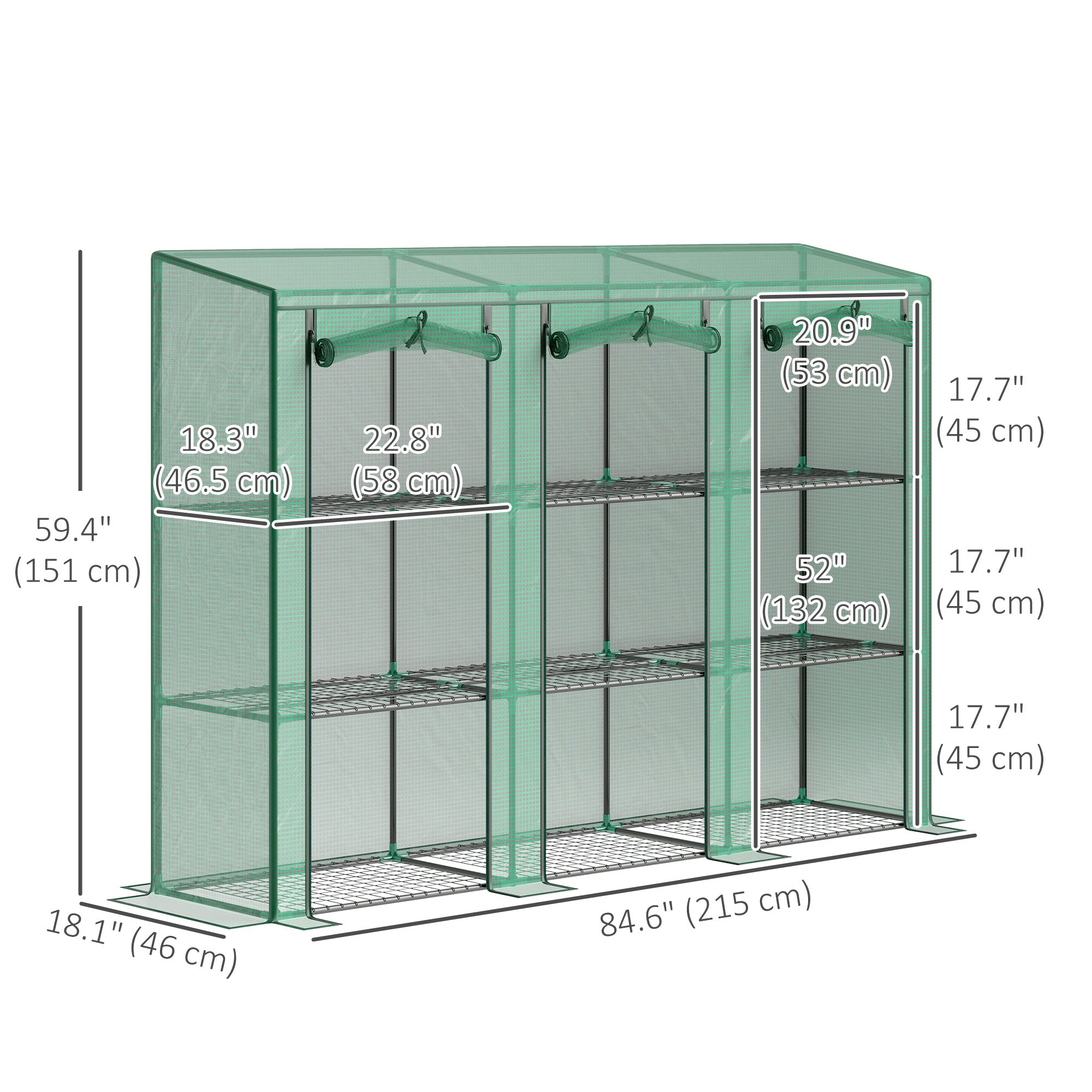 Lean-to Greenhouse with 3 Tier Shelves, Mini Greenhouse with 3 Roll-Up Doors for Indoor Outdoor, Green Greenhouses at Gallery Canada