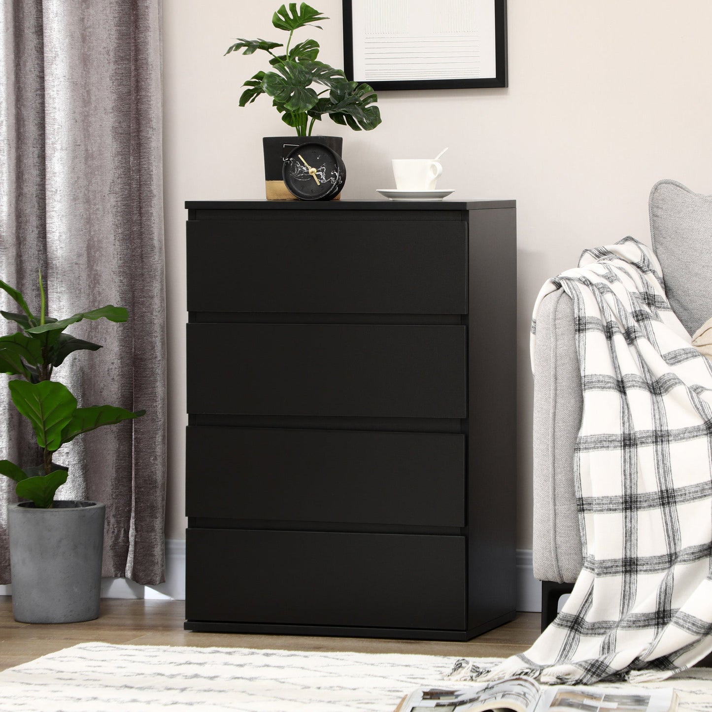 Chest of Drawer, 4 Drawers Storage Cabinet Freestanding Tower Unit for Bedroom, Black Storage Cabinets   at Gallery Canada