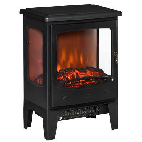 Freestanding Electric Fireplace Heater with Adjustable Flame & Temp, 750W/1500W, Black