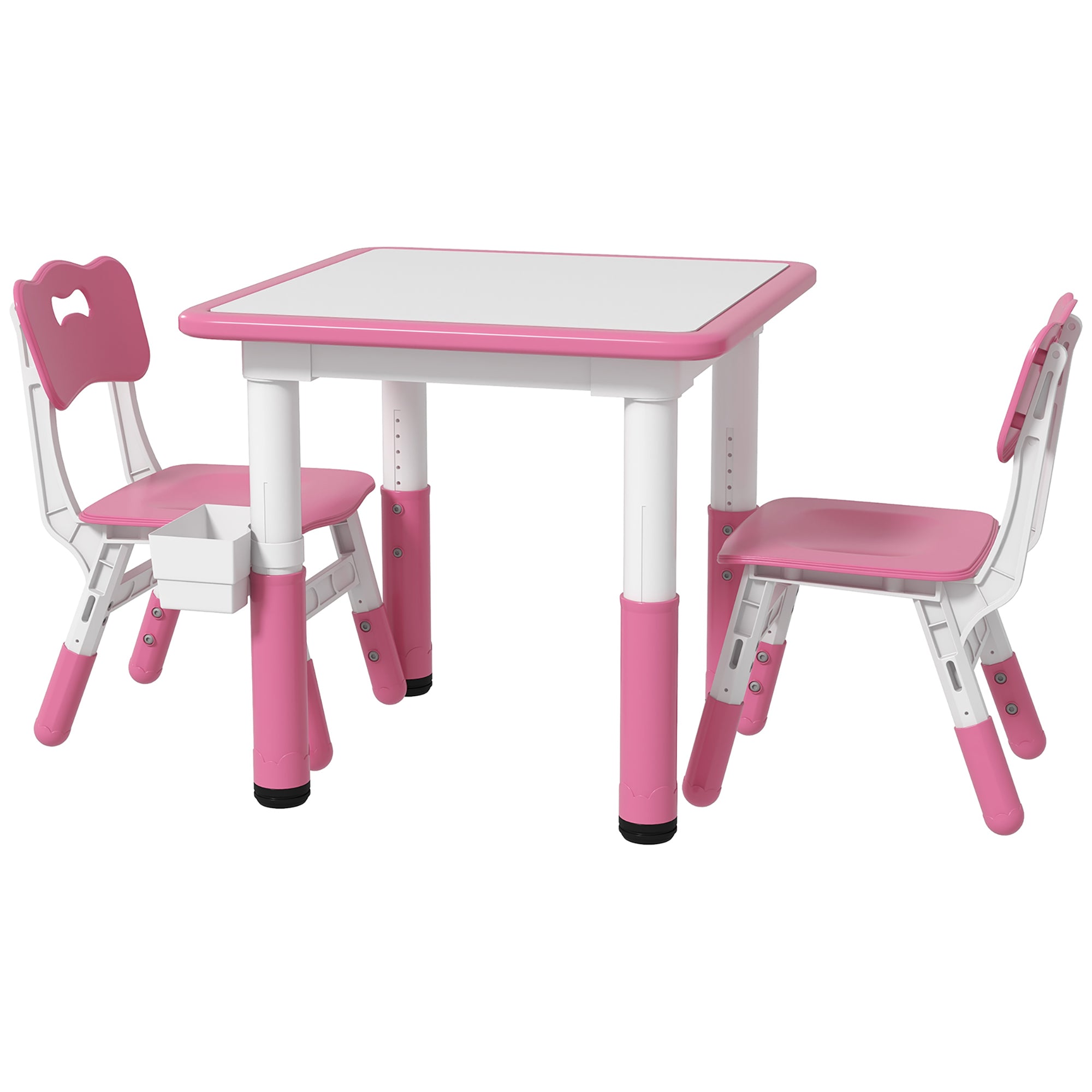 3 Pieces Toddler Table and Chair Set, Height Adjustable Kids Table and Chair Set w/ Storage, for Playroom Pink Kids Table Sets   at Gallery Canada